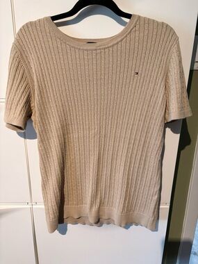 Tommy Hilfiger Tan Cable Knit Short Sleeve Top
